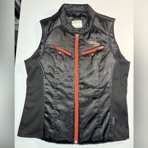 Women’s black with orange accents Harley-Davidson zippered satin vest size M